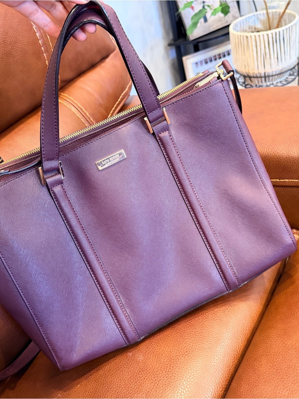 kate spade plum saffiano leather satchel & wallet
